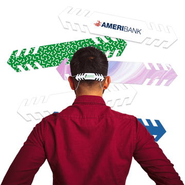 employee with branded mask ear guard