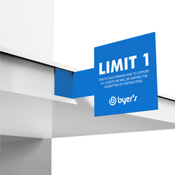 shelf talker announcing purchasing limit