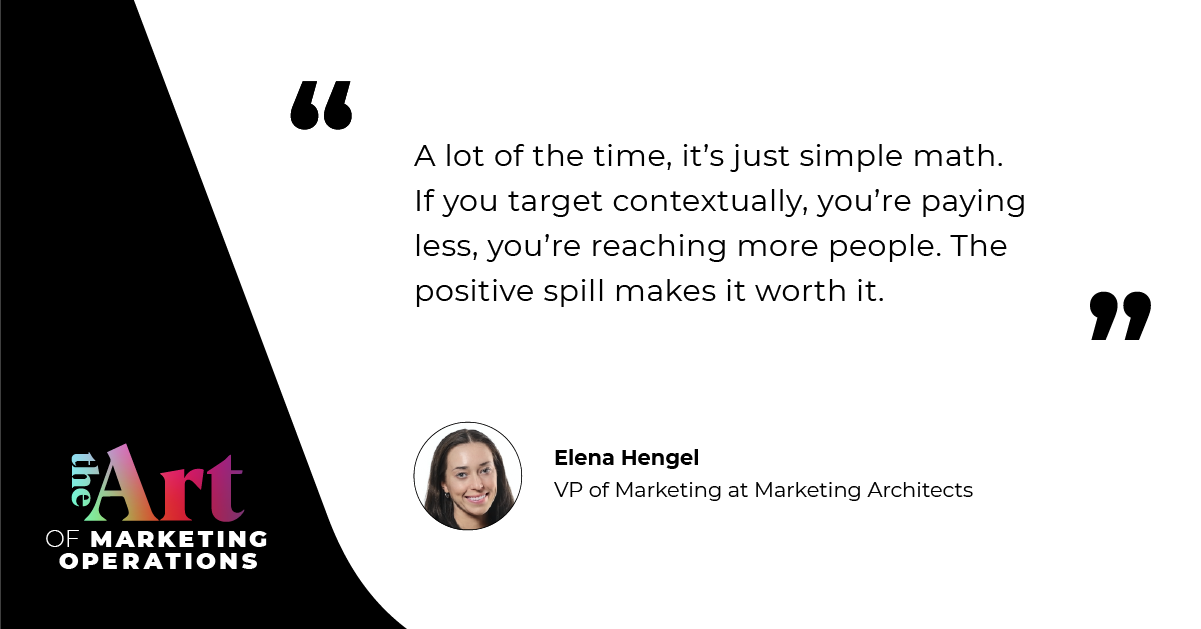 A lot of the time, it's just simple math. If you target contextually, you're paying less, you're reaching more people. The positive spill makes it worth it. —Elena Hengel