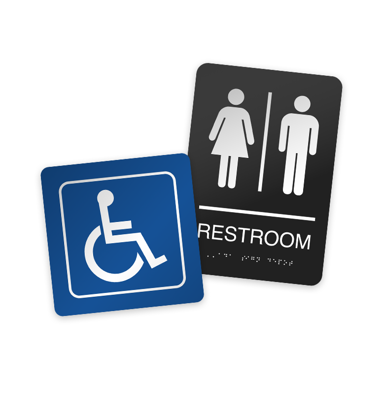 restroom signage with braille and handicap 