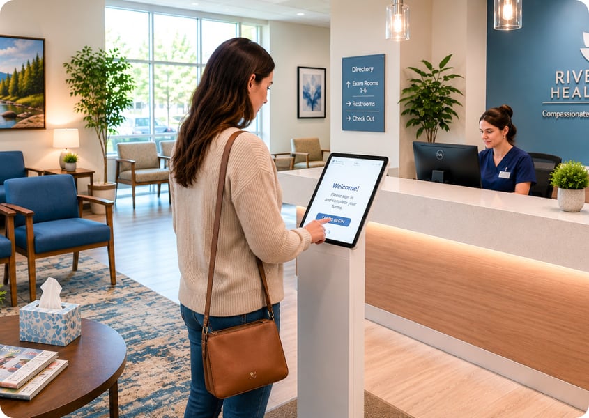 Woman completing eConsent form on tablet