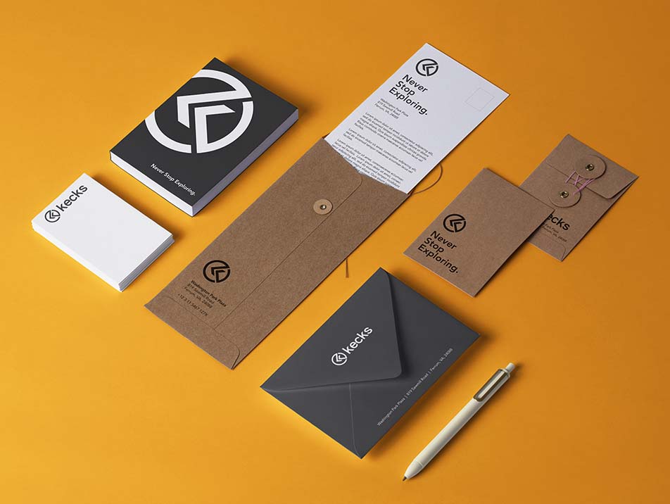 Branded notepad, envelopes, key card holders and business cards