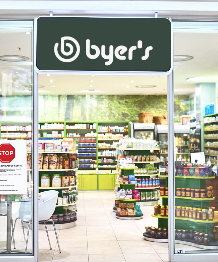 grocery store window display and signage