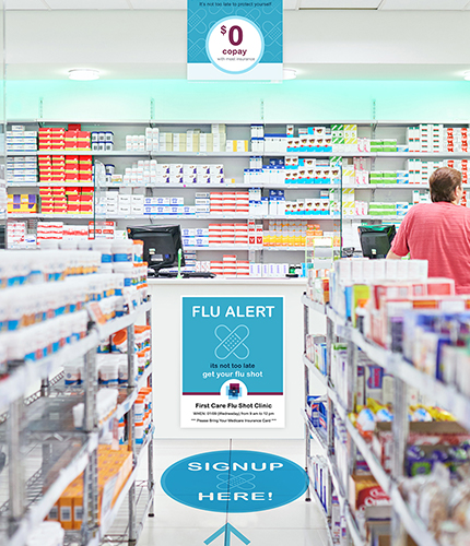 pharmacy store displays and signage