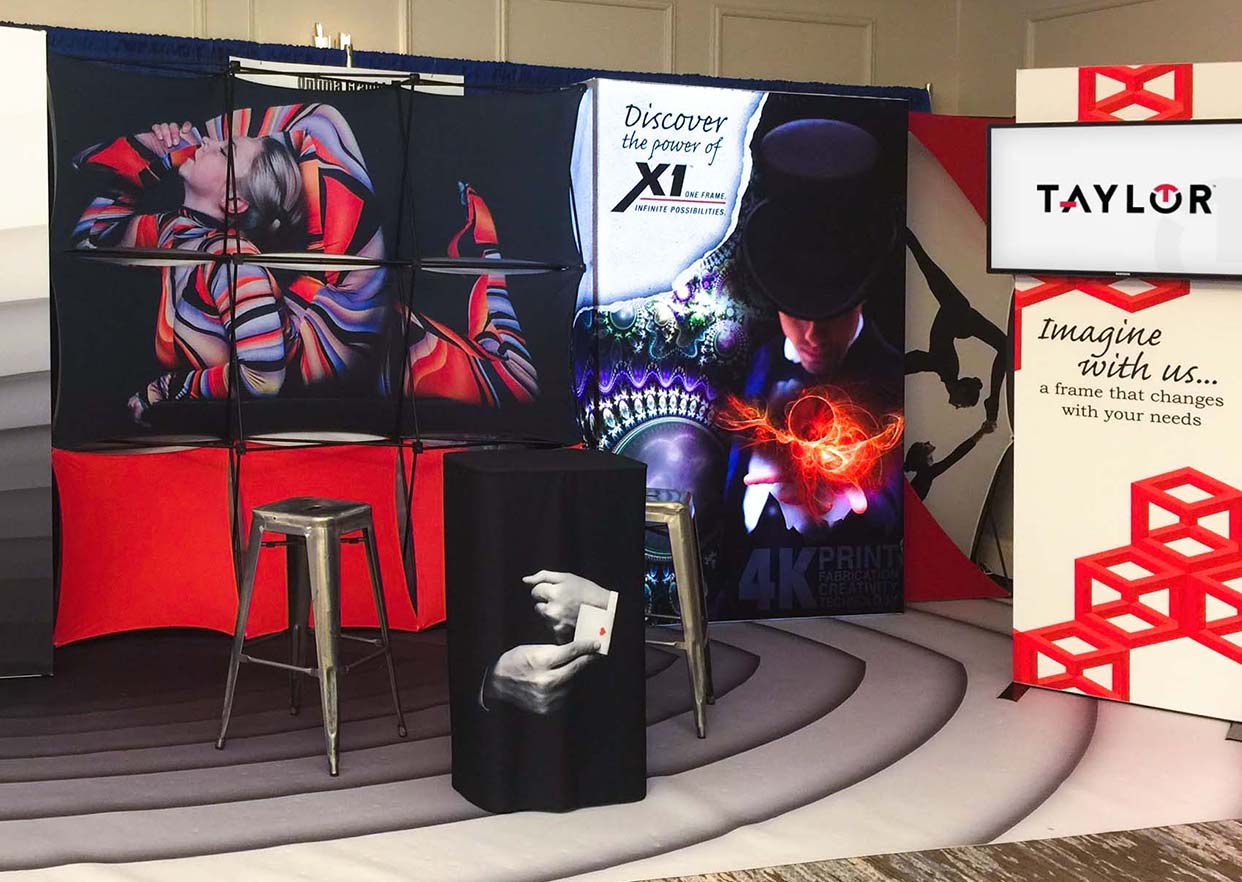 Trade show display showing use of patented X1 system 