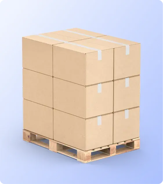 Palletized shipment of packaged cartons prepared for storage, distribution, and fulfillment services