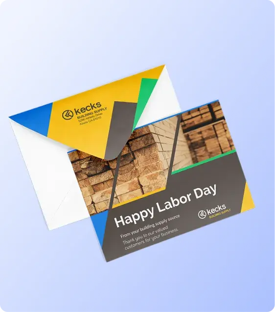 Printed greeting card and envelope used for customer appreciation and seasonal outreach