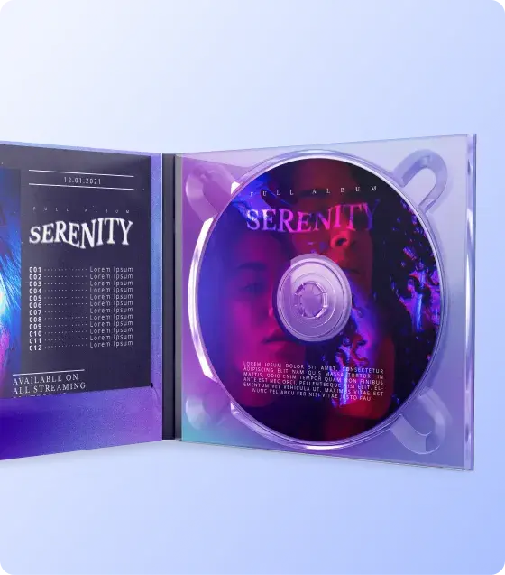 Custom digipak media package with printed disc tray, album artwork, and integrated promotional insert