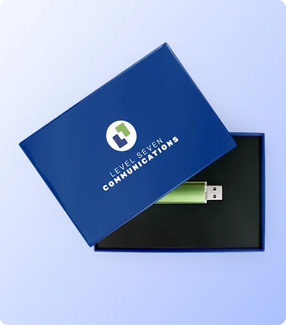 Custom presentation box designed to package and protect USB drives and digital media